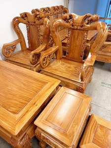 ชุดโซฟาห้องนั่งเล่นไม้หอมแท้ 9 ชิ้น ดีไซน์โบราณแกะสลักด้วยมือ หรูหรา - Product Image 5