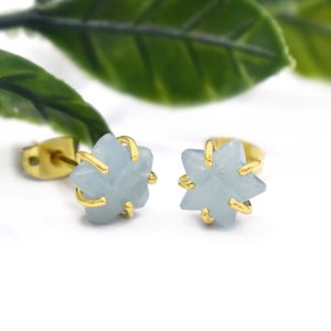 8mm Natural Aquamarine Star Prong Stud Earrings Gold Plated <b>Crystal</b> Fashion Jewelry for Women - Product Image 2