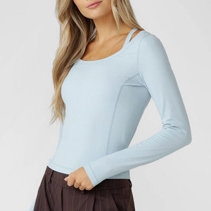 Body Fit Long Sleeve Shirt Women Activewear Yoga Long Sleeve <b>Thumb</b> Hole <b>Cuff</b> Crop Length Loose Solid Pattern Compression - Product Image 3