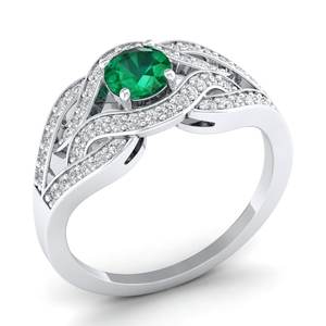 REYES ดีไซน์หรูหรา ทองคำแท้ 14K ทรงกลม ประดับมรกต 0.5 กะรัต พร้อมแหวนมอสซาไนต์ สำหรับผู้หญิง เครื่องประดับชั้นดีสุดคลาสสิก - Product Image 2