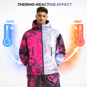 Veste coupe-vent unisexe tendance, imperméable, à capuche, avec patchwork camouflage thermochromique, légère et réactive aux couleurs - Product Image 1