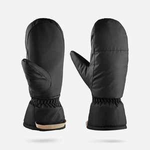 Mitaines de ski unisexes d'hiver, isolées en polyester, fermeture à cordon, chaleur thermique, noir - Product Image 1