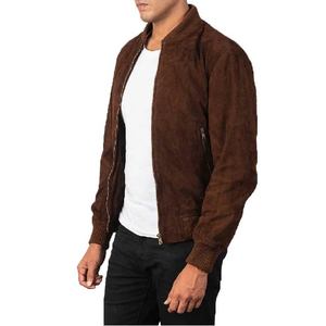 Chaqueta Bomber de Gamuza de Piel de Oveja Marrón Premium con Forro de Poliéster Suave, Cierre de Cremallera, Cuello Varsity y Puños de Punto Acanalado - Product Image 3