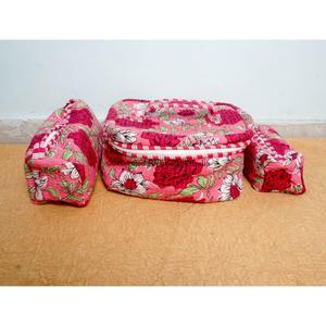 Elegant floral printed Cotton Luxe Vanity Set Soft Stylish 3-Piece Vanity Essentials Comfortable Beauty 3-Piece Cotton Case - Product Image 1