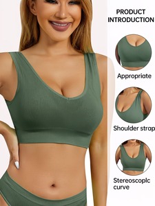 Women Ribbed V Neck Sports <b>Bra</b> <b>Low</b> <b>Back</b> Seamless Yoga Crop Top Push Up Padded Fitness Workout Tank Activewear Blanks - Product Image 1