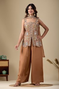 Pure Viscose Chinon Embroidered Women's Ethnic <b>Wedding</b> Party Wear Kurti Pant Dupatta Set Full SEQUENCE COADING EMBROIDERY Work - Product Image 3