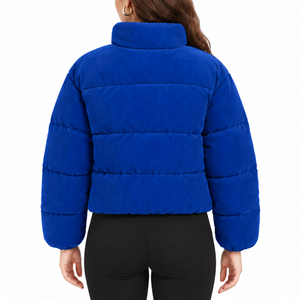 ZEE GOOD Women's Blue <b>Corduroy</b> High Quality Puffer <b>Jacket</b> Stand Collar Zip Up Short Winter Causal Coat Supplier - Product Image 4