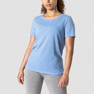 T-shirt à col rond gris foncé pour femme, manches courtes, coupe classique, tricot uni, respirant, haut décontracté pour toutes les saisons - Product Image 5