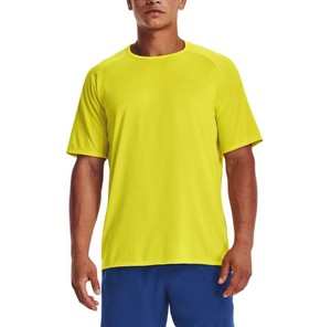 เสื้อยืดแขนสั้นคอกลมสีพื้นผ้าถักสำหรับผู้ชาย แห้งเร็ว ทรงปกติ สวมใส่สบาย สีเหลือง เสื้อยืดออกกำลังกาย ODM OEM - Product Image 1