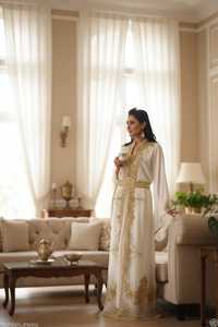 Kaftan brodé pour femme, manches longues, longueur ras du sol, col cœur, robe de prière élégante du Moyen-Orient, coupe droite non extensible - Product Image 5