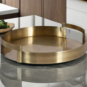 Plateau de service carré écologique de 15 pouces avec finition en laiton antique, style américain, fait à la main, sans BPA et compatible lave-vaisselle - Product Image 1