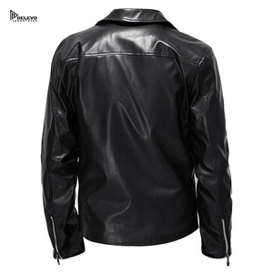 Relevo Industries Men's Black PU Leather Moto <b>Jacket</b> Slim Fit Turn-down Collar <b>Zipper</b> Closure Autumn Wear Leather <b>Jacket</b> For Man - Product Image 1
