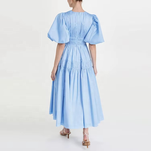 เดรสแฟชั่นคอวีสำหรับผู้หญิง Midi แขนพองแต่งระบายเอว กระเป๋าข้าง ดีเทลสวยงาม ชุดลำลองสำหรับผู้หญิง - Product Image 3