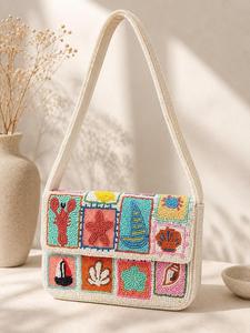 Bolso de Hombro de Vidrio Hecho a Mano HASAN CRAFT, Rectangular, Moderno, de Lujo, con Diseño de Bordado Floral Azul, Capacidad de Almacenamiento 3L+ - Product Image 5