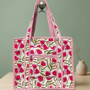 Sac fourre-tout en toile brodé de fleurs, design à panneaux, fermeture éclair, sac de shopping isotherme, utilisation toutes saisons - Product Image 5
