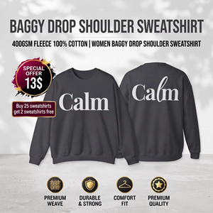 Sweat-shirt ample à épaules tombantes pour femme, en molleton de coton 400 GSM, col rond, manches longues, coupe oversize - Product Image 4