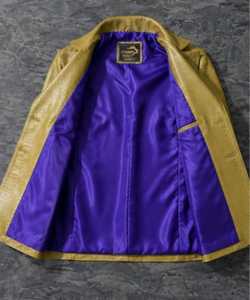 Veste en cuir Champ King Gold à motif gaufré, col rabattu, simple boutonnage, manches classiques - Product Image 4