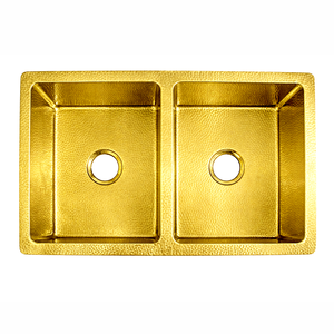 Fregadero de cocina de diseño tradicional con doble cubeta, acabado brillante en latón pulido, para cocina moderna. - Product Image 4