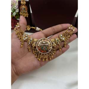 Indian Ethnic Laasya Chorski Gold Plated Bridal Necklace & Earring Set - Product Image 2