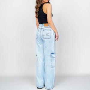 Nuevos pantalones cargo de mezclilla para mujer, estilo casual, con bolsillos grandes, pierna recta, técnica lavada, ideales para el verano y el trabajo. - Product Image 2