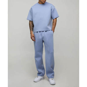 Conjunto de Dos Piezas de Algodón Grueso para Hombre, Estilo Urbano, Camiseta Casual Premium y Pantalones de Pierna Recta, Talla Grande - Product Image 1