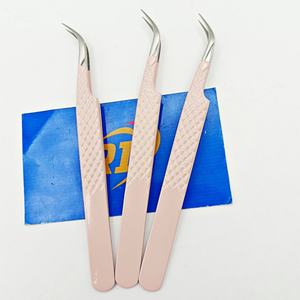 Pince à épiler professionnelle de haute qualité pour extensions de cils, en acier inoxydable, avec poignée ergonomique rose et diamant, courbée - Product Image 1