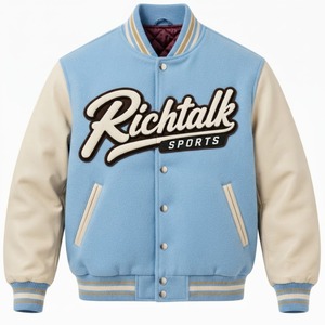 Blouson universitaire unisexe High Street avec logo personnalisé sur le devant, 100 % laine, classique, coloré, décontracté, bleu, pour couple - Product Image 3