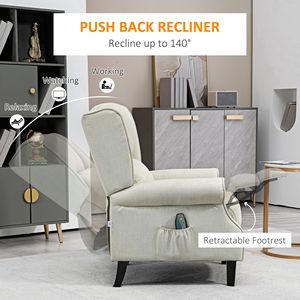 Ultimate Comfort Beige Wingback Push Back <b>Recliner</b> Chair with Heat and Massage for Living Room - Product Image 3