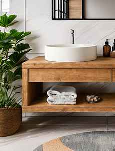 Mueble de Baño de Lujo con Lavabo Doble de Madera Sólida y Estante de Almacenamiento Integrado, Ideal para Apartamentos o Villas Modernas - Product Image 3