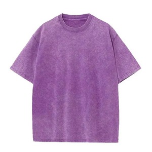 เสื้อยืดคอตตอนโอเวอร์ไซส์สำหรับผู้ชาย คอกลม แขนสั้น สีพื้น ผ้าเจอร์ซีย์ลำลอง ซักแล้ว ทรงหลวม สไตล์วินเทจ - Product Image 1