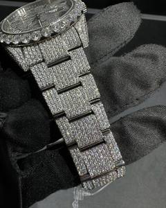 Montre Hip Hop de Luxe Iced Out, Cadran Romain en Acier Inoxydable Argenté avec Diamants, Style Bling Bling Rapper, Mouvement ETA, Boîtier 40mm - Product Image 2