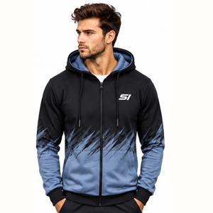 Sweat-shirt à capuche zippé pour homme, imprimé dégradé, respirant, en molleton bouclette, coupe sportive, manches classiques, idéal pour l'automne - Product Image 1