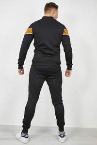 Survêtement noir pour homme, manches longues, fermeture éclair, motif géométrique, poches latérales, tenue décontractée d'automne, coupe classique - Product Image 4