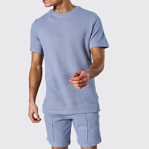 OEM/ODM Customizable Men's Summer <b>Set</b> Solid Short Sleeve T-shirt and Shorts <b>Set</b> 100% Cotton Breathable Comfortable OEM Size - Product Image 4