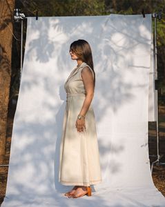 Vestido Camisero Sin Mangas a Rayas con Cuello Solapa, Botones al Frente, Cintura Natural, Largo Midi, Estilo Casual de Verano, 100% Algodón Tejido - Product Image 3