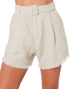 Shorts en toile de coton taille haute pour femme avec ceinture, broderie banane, imprimé animal, décontracté, respirant, ourlet effiloché, coupe régulière, délavé - Product Image 5