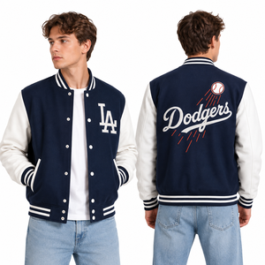Chaqueta Varsity Personalizada para Hombre con Letras Bordadas, Parche del Equipo en la Parte Delantera y Trasera, Mangas de Cuero y Lana, Ropa Urbana, Venta al Por Mayor, OEM, Moda - Product Image 2