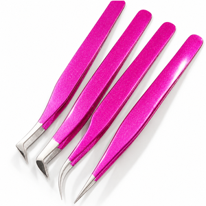 Kit Profesional de 4 Pinzas de Acero Inoxidable para Extensión de Pestañas, Pinzas de Precisión Rectas y Curvas para Volumen e Isolación - Product Image 4