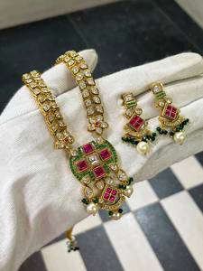 Wholesale Brass Ethnic Kundan Polki <b>Necklace</b> <b>Set</b> <b>Indian</b> Bridal Jewelry Imitation Rhodium Plated Traditional Wedding Anniversary - Product Image 3