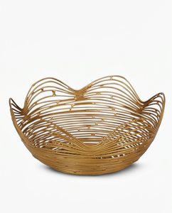 Panier de rangement pour fruits en fil métallique doré ondulé bio, bol ouvert, organisateur de légumes pour table de cuisine - Product Image 1