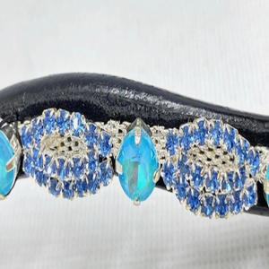 Banda de cejas con cristales de encaje azul hecha a medida, banda decorativa ostentosa para cejas de caballo de cuero inglés con forma de onda para brida - Product Image 6