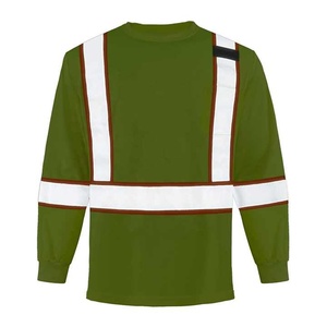 Camisa de Trabajo de Alta Visibilidad para Hombre, Manga Larga, Verde Oliva con Rayas Blancas - Product Image 1
