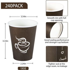 Set di 240 Bicchieri di Carta Marrone Usa e Getta da 12 oz per Caffè Caldo, Ideali per Feste, Picnic, Viaggi ed Eventi - Product Image 2