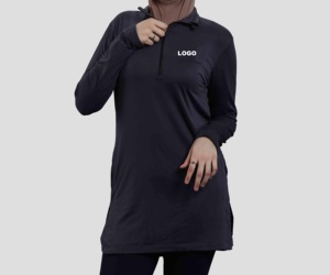 Camisetas Deportivas Negras de Alta Calidad, Transpirables, Personalizadas para Exteriores, Largas, Holgadas, con Media Cremallera, Modestas, Venta al por Mayor, OEM, ODM - Product Image 1