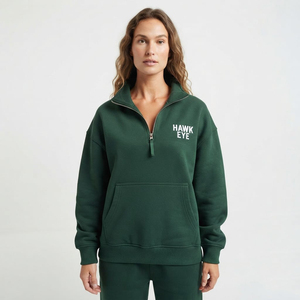 <b>Women's</b> <b>Quarter</b> <b>Zip</b> Pullover Sweatshirt Oversized Cotton Fleece Drop Shoulder Hoodie Custom Front Logo Casual Wear - Product Image 4