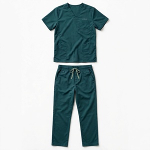 Ensemble de blouses médicales unisexe Amkoor en coton vert respirant, tenue de travail pour adulte, détection d'aiguilles, en stock - Product Image 1