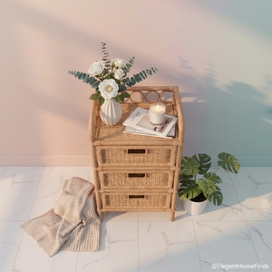 Table de chevet tressée en bois naturel 100% premium, style côtier, avec tiroirs, meuble de rangement, table d'appoint, mobilier de salon bohème - Product Image 5