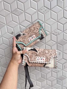 Cartera de mano de cuero de piel de vaca de diseñador, billetera tallada a mano, tarjetas de crédito de cuero de Color turquesa Vintage, regalos en efectivo - Product Image 5