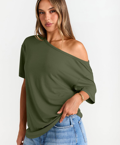 Camiseta de algodón lisa para mujer, suave, informal, transpirable, de manga corta, para verano, con logo personalizado, a la moda. - Product Image 4