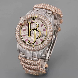 Montre-bracelet de luxe Briva avec diamants, boîtier en acier inoxydable, mouvement à quartz, lunette à pierres précieuses alternées, verre, index des heures roses, couronne bleue, étanchéité 10 bars - Product Image 4